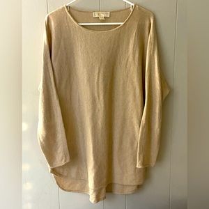 Michael Kors Tan 3/4 sleeve Scoop Neck Lightweight baggy fit sweater M